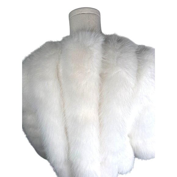White Faux Fur Coat Large 8/10 Polyester Fabric & Lining - Picture 12 of 16